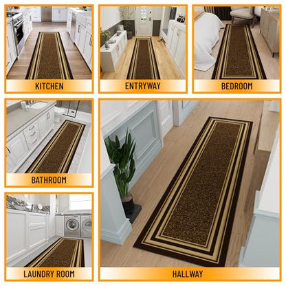 Ottomanson 3x10 Hallway Runner Rug – Non-Slip Kitchen Rugs - color: Border Brown, size: 2'7" x 9'6" (Runner)