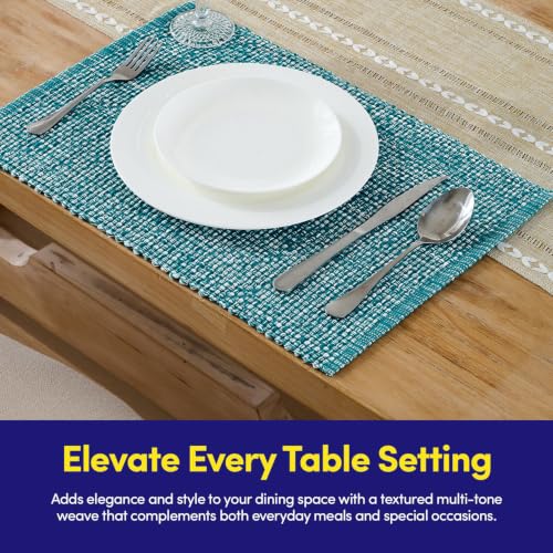 Sweet Home Collection 100% Cotton Placemats for Dining Room Rectangle Two Tone Woven Fabric 13" x 19" Soft Durable Table Mat Set, Set of 6, Turquoise - color: Turquoise, size: Rectangle 13" x 19"