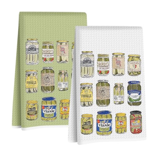 2 Pcs Pickle Kitchen Towels, Pickle Gifts Reusable Tea Towel 14 x 24 Inch | Food Lover Gift for Cleaning Drying Women Mom Housewarming Gifts Spring Dish Hand Towels for Kitchen Home Decor - color: Multi 1331