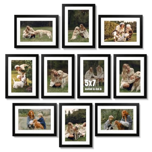 5x7 Picture Frame Black Set of 10, Display 4x6 with Mat or 5 x 7 Without Mat Picture, Photo Frame Collage for Wall Gallery or Table Deco, Hanging or Tabletop Display - color: black, size: 5x7