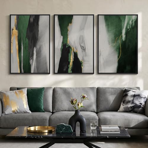 Large Framed Green Abstract Wall Art for Living Room, 3 Piece Set, 24x36 In | Green black gold pictures, Canvas prints, Modern paintings, Artwork for walls, Wall decor for hallway dining bedroom office - color: Mint Green, size: 24" W x 36" H x 3pcs