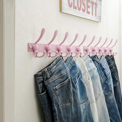 Coat Rack Wall Mount, Heavy Duty 12-Gauge Base vs Flimsy 1mm, Double-Thick Solid Anti-Snap Hooks, 16” Stud-Mount, Stainless Steel Hanger for Clothes Hat Entryway Closet Mudroom, Pink - color: Pink, size: L=17" (1pcs)