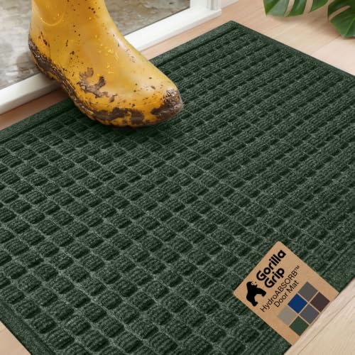GORILLA GRIP® Ultra Absorbent Front Door Mat Outside Entrance, Traps Dirt and Moisture, HydroABSORB Indoor Outdoor Doormat Holds Up to 1.7 Cups Water, Stain and Fade Resistant Welcome Mat, 29x17 Green - color: Green, size: 29" X 17"