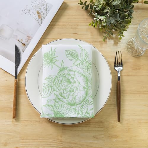 PLOYMONO Green Floral Cloth Napkins - 8 Pack 17" x 17" Polyester Napkins | Heavy Duty 180 GSM Cloth Napkins with Hemmed Edges - Great for Restaurants, Weddings, Parties, Banquets Dinner - color: Green Floral