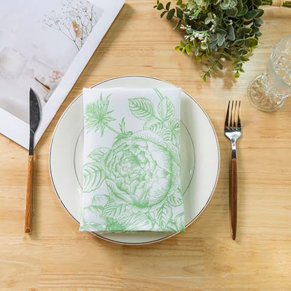 PLOYMONO Green Floral Cloth Napkins - 8 Pack 17" x 17" Polyester Napkins | Heavy Duty 180 GSM Cloth Napkins with Hemmed Edges - Great for Restaurants, Weddings, Parties, Banquets Dinner - color: Green Floral