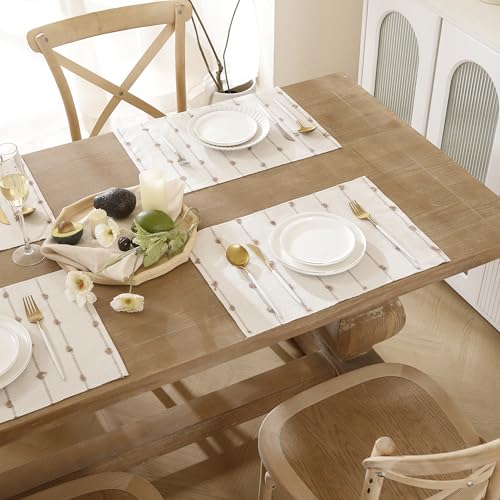 Boho Placemats 13 x 19 Set of 6 for Dining Table Decor Khaki Beige | Durable Fabric,Woven Cloth Place Mats for Farmhouse Rustic Kitche Home Decor,Cotton Placemats,Table mats - size: Set of 6