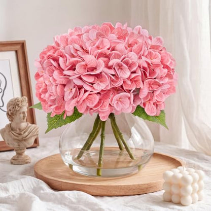 Hydrangea Artificial Flowers with Vase, Real Touch Latex, Pink | Lifelike Faux Water, Nearly Natural Leaves, Durable & Fade-Resistant, Home Office Table Centerpiece Decor - color: Pink