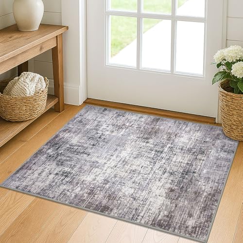 KILOCOCO 2x3 Small Washable Entryway Rug Abstract Indoor Mat, Grey/Beige | Machine Washable Kitchen Rugs, Non Slip Door Mat Indoor Entrance, Soft Entry Rugs for Inside House, Printed Throw Rug - color: Grey/Beige, size: 2' x 3' (Rectangular)