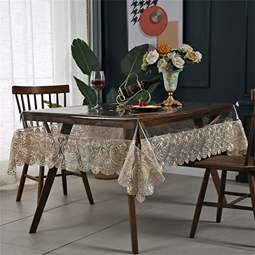 Dimatic Clear Plastic Waterproof Tablecloth, Vinyl PVC Rectangle Table Cloth with Lace Macrame, Oil Spill Proof, Table Cover for Dining Tables, Parties and Holidays (Champagne, 60 x 86 Inch) - color: Champagne, size: 86" x 60" (Rectangular)