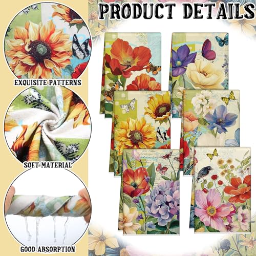 Tudomro 6 Pcs Oil Painting Flowers Kitchen Towels Floral Dish Hand Tea Towel - color: Floral