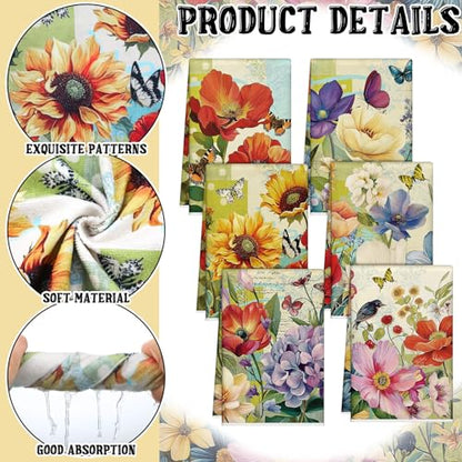 Tudomro 6 Pcs Oil Painting Flowers Kitchen Towels Floral Dish Hand Tea Towel - color: Floral