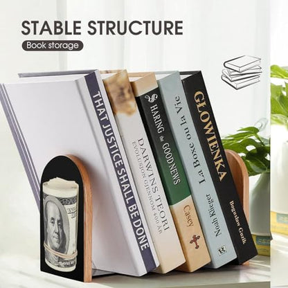 Money Roll 100 Hundred Dollar Decorative Bookends for Shelves Wood 1 Pair Desktop Book Stands for Home Office