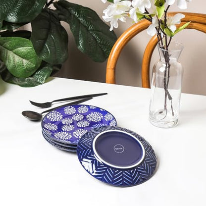 Selamica Dessert Plates Ceramic, 6 Inch Embossed Small Plates for Appetizer, Cake, Snacks, Microwave Dishwasher Safe, Set of 4, Blue - size: 6 inch
