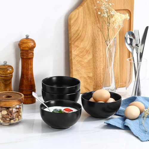 Selamica Ceramic Ice Cream Bowls, 12 oz Small Bowls Set of 6, 4.7 Inch Ceramic Bowls for Dessert, Snack, Fruit, Microwave Dishwasher Safe, Matte Black - color: Matte Black, size: 12 Oz