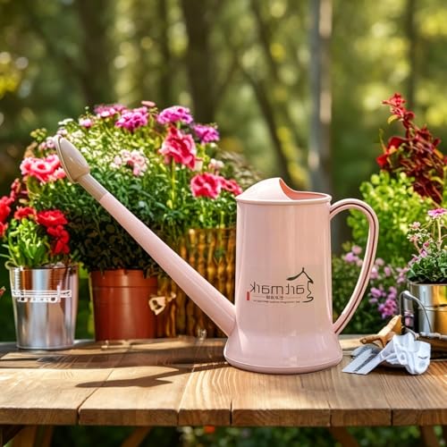 2L Thick Plastic Watering Can with Long Spout – Lightweight Garden Watering Can for Indoor & Outdoor Plants, Flowers, Balcony –Durable & Leakproof (Pink) - color: Pink