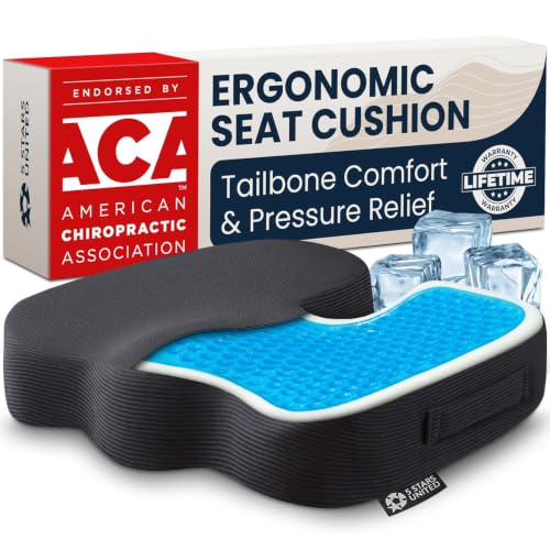 5 STARS UNITED Seat Cushion - Memory Foam & Cooling Gel - Chair Pad for Tailbone Pain Relief - Ergonomic Support for Coccyx, Sciatica & Butt - Office, Desk & Gaming Chair, Car, Wheelchair, Black - color: Black Arctic, size: Large