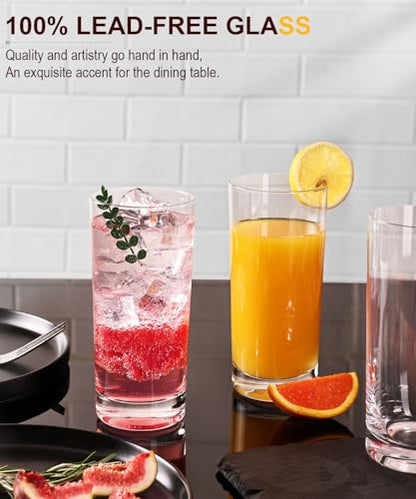 Drinking Water Glass Cups Set,Crystal Highball Glasses cups set of 4,16oz | Wide Mouth Design Tall Glassware for Cocktail Parties, Family Dinners - style: drinking Set of 4 16oz