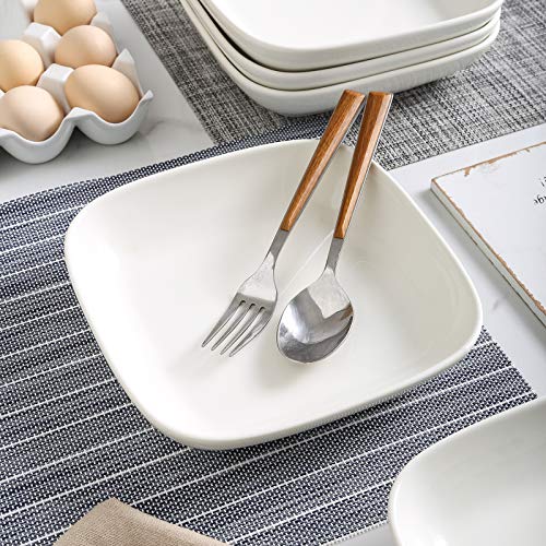 Selamica Porcelain 8-inch Square Dinner Plates, Pasta Salad Bowls, Set of 6, White - color: White