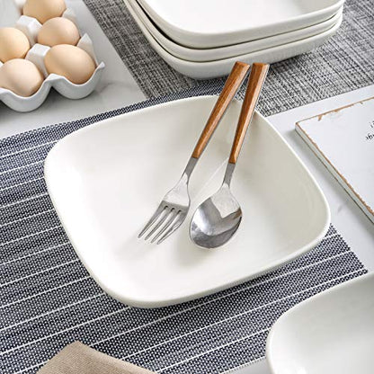 Selamica Porcelain 8-inch Square Dinner Plates, Pasta Salad Bowls, Set of 6, White - color: White
