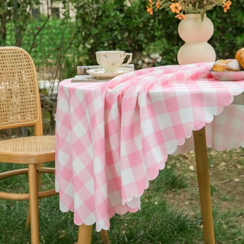 MANGATA CASA Pink Gingham Round Tablecloth-Checkered Table Cloth Waterproof Kitchen & Table Linens-Polyester Buffalo Plaid Wrinkle Free Table Cover(Baby Pink 60R inch) - color: Baby Pink, size: 60" (Round)