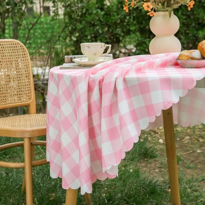 MANGATA CASA Pink Gingham Round Tablecloth-Checkered Table Cloth Waterproof Kitchen & Table Linens-Polyester Buffalo Plaid Wrinkle Free Table Cover(Baby Pink 60R inch) - color: Baby Pink, size: 60" (Round)