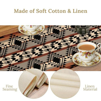 Ethnic Southwestern Table Runner, Navajo Tribal Native American Boho Geometric Table Runner for Kitchen Table Dining Room Coffee 13x36in - color: Aztec-5, size: 13x36in