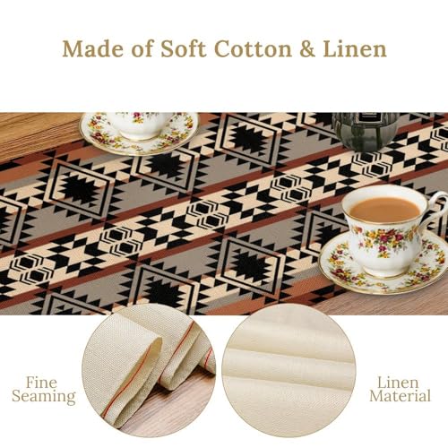 Ethnic Southwestern Table Runner, Navajo Tribal Native American Boho Geometric Table Runner for Kitchen Table Dining Room Coffee 13x36in - color: Aztec-5, size: 13x36in