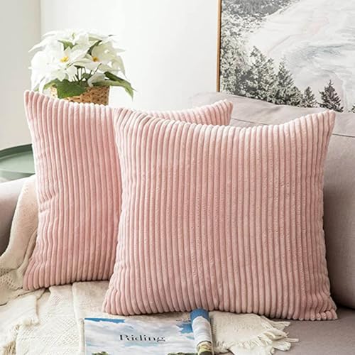 18x18 Throw Pillow Covers Pack of 2, Soft Corduroy Striped Boho Throw Pillow Covers,Cushion Case,Decorative Pillow Covers for Living Room Home Decor Cushion Farmhouse - color: Pink