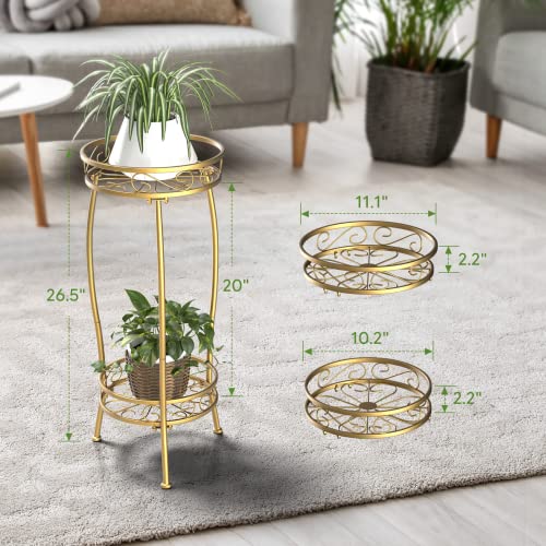 H HOMEXIN Plant Stand Indoor- 2 Tier Metal Tall Plant Stand 26.5" Flower Stand Holder Heavy Duty Rustproof Plant Shelf Rack for Corner Garden Patio Lawn Balcony office Outdoor