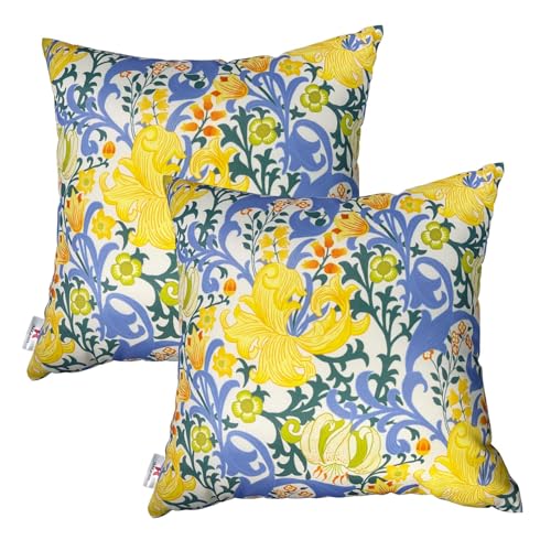 Outdoor Throw Pillows 18×18 Inch Waterproof Pillows with Inserts | Set of 2 Fade Resistant Decorative Square Pillows for Couch, Sofa and Patio Furniture - color: Gilded Blossoms