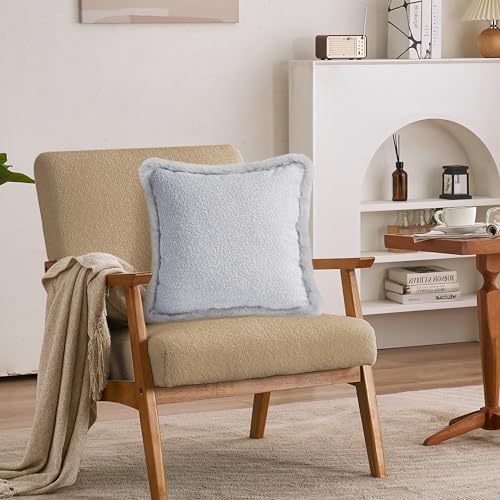 Decorative Luxury Boucle Throw Pillow Covers with Faux Fur 20x20, Set of 2, Modern Plush Pillow Case, Boho Farmhouse Cushion Case for Bed Couch Sofa, Light Gray (Covers Only) - size: 20" x 20" (Pack of 2)