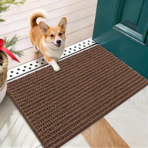 OLANLY Dog Door Mat for Muddy Paws 24x16, Ultra-Absorbent Chenille Mud Mat | Mocha, Absorbs Moisture and Dirt, Non-Slip Washable Doormat, Quick-Dry Indoor Entryway Floor Carpet for Dogs and Muddy Paws - color: Mocha, size: 24" X 16"