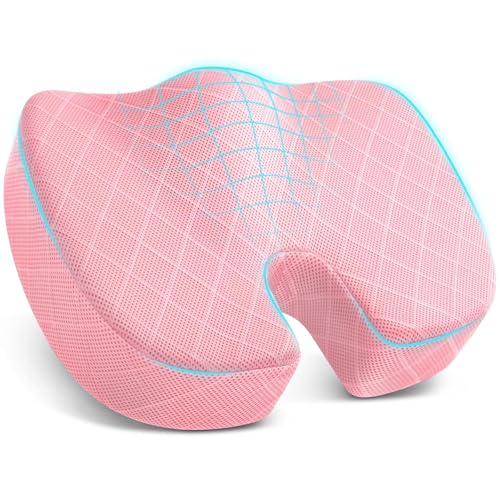 Office/Car Seat Cushion, Non-Slip Sciatica & Back Coccyx Tailbone Pain Relief Chair Pad, Memory Foam Butt Pillow for Computer Desk, Wheelchair, Driving (Pink) - color: Pink, size: Large