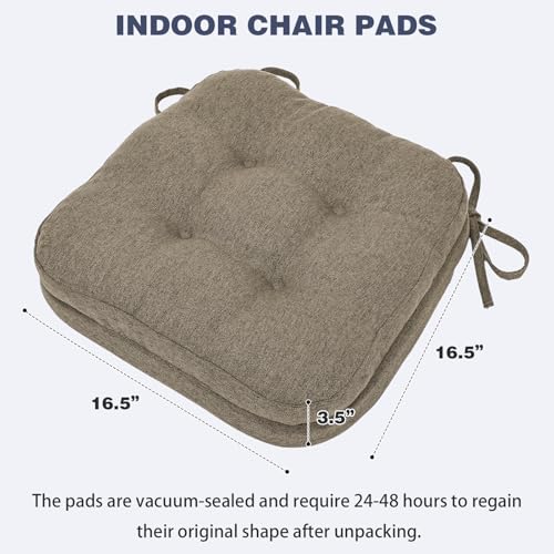 baibu Set of 2 Dining Chair Cushions, Dual-Layer Patent Design Memory Foam Kitchen Chair Cushions, Non-Slip Seat Pads with Ties, 16.5 x 16.5 x 3.5in, 2 Pack, Brown - color: Brown, size: 2 Count (Pack of 1)