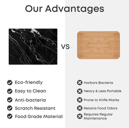 Murrey Home Glass Cutting Board for Kitchen Counter, Tempered Glass Chopping Boards Dishwasher Safe, Small Clear Countertop Tray, Scratch Resistant, Heat Resistant, Non Toxic, Black Marble, 16"x12" - color: Textured Black Marble, size: 15.7"L x 11.8"W