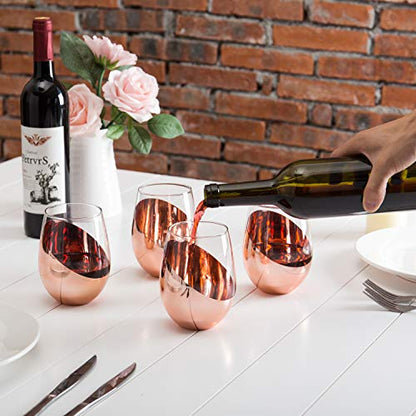 MyGift Stemless Wine Glasses Set of 4 - Copper Accent Modern Barware, Elegant Wedding & Celebration Cups with Luxe Metallic Finish, Dishwasher Safe - color: Copper-4