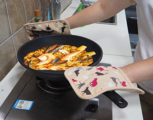 Pot Holders Set of 2,Non Slip Clear Silicone Printed Potholdes | Resistant 480 ℉,Comfortable Cotton Lining Kitchen Women Men Cooking Baking Microwave (Cat, Khaki Potholders) - color: Cat, Khaki Potholders
