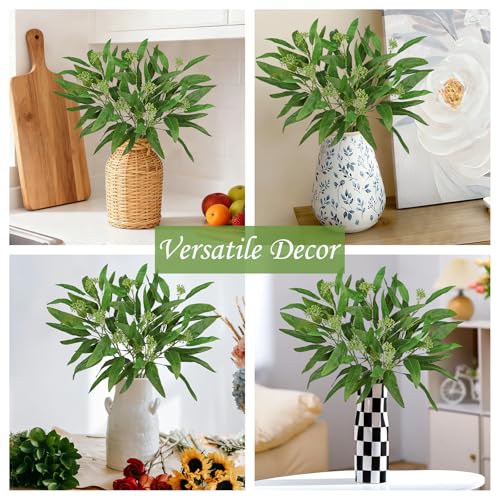 9Pcs Artificial Eucalyptus Stems Willow Eucalyptus Leaves, 18.5" Fake Greenery Stems for Vase, Green Plants Artificial Decor for DIY Bouquets, Arrangements, Centerpieces, Home, Wedding, Faux Greenery - size: # Pack of 9