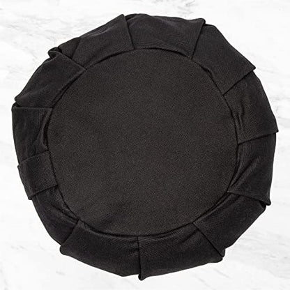 Myga Zafu Yoga Meditation Cushion with Washable Cover - Floor Cushion Pillow with Natural Buckwheat Filling - Soft Round Cotton Design for Meditating or Pranayama Exercises - color: Black