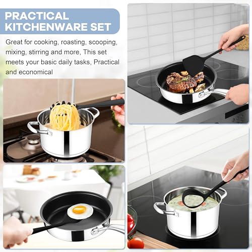 TeamFar Silicone Cooking Utensils Set, 8 PCS Kitchen Utensils Set, Black | 446°F Heat Resistant Turner, Spatula, Spoon, Whisk, Kitchen Cooking Gadgets Tools, for Nonstick Cookware, Dishwasher Safe - color: Black