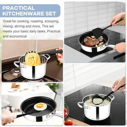 TeamFar Silicone Cooking Utensils Set, 8 PCS Kitchen Utensils Set, Black | 446°F Heat Resistant Turner, Spatula, Spoon, Whisk, Kitchen Cooking Gadgets Tools, for Nonstick Cookware, Dishwasher Safe - color: Black