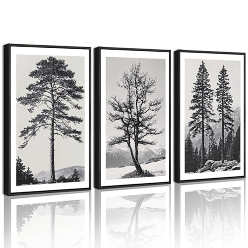 Drsoum Vintage Black Gray Tree Wall Art Framed Antique Retro Forest Prints Modern Rustic Artwork Bedroom Farmhouse Ready to Hang 11x14in Black Framed - color: Forest Prints, size: 14L" x 11W", Black Framed