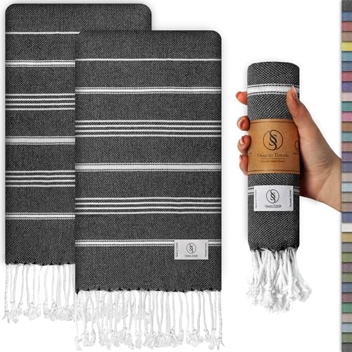 Ossano Decorative Bathroom Hand Towels - Thin & Large - Set of 2 (30" x 18") - for Bath & Kitchen - Multifunctional as - Guest Towels for Bathroom, Kitchen Dish Cloths, Face Cloths - Anthracite Gray - color: Anthracite Grey