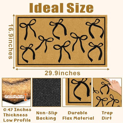 Coir Mats Welcome Mat Front Door Black Bow Rug for Outdoor Entrance 17"x30" - color: Coir Black Bowtie