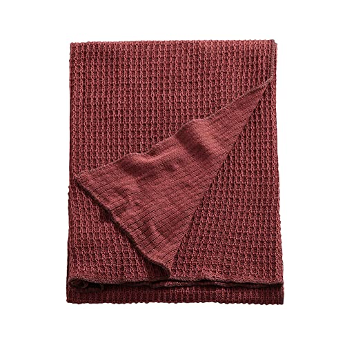 Cotton Waffle Weave Throw Blanket Soft Cozy Waffle Knitted Bed Throws for All Season, Lightweight Reversible Throw Blankets for Sofa Couch Bed (Burnt Brick,63"x51") - color: Burnt Brick