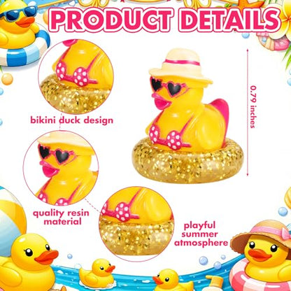 RoundFunny 50 Pcs Mini Ducks Bulk Resin Bikini Duck Figurines for Cruises | Miniature Duck for Summer Beach Pool Party Favors, Hawaii Duckies Figure for Dollhouse Hide DIY Craft, Garden Landscape Decor - style: Bikini Duck