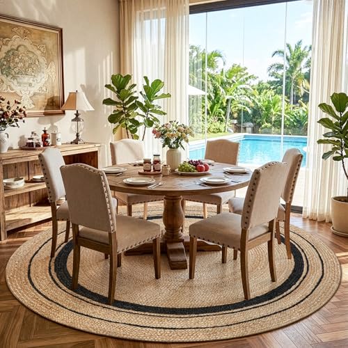 LUMI 4' Round Natural Jute Area Rug, Braided Farmhouse Rug - color: Maple Mist, size: 4'x4'