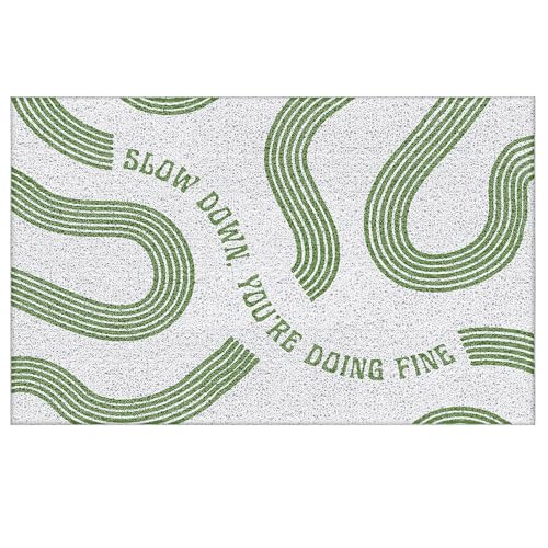 Retro Sage Green Motivational Door Mat,Inspirational Modern Doormat Non-Slip for Front Door Porch Indoor Outside Entrance Entryway, Slow Down You' re Doing Fine Welcome Mat, 17x30 Inch - color: Retro Sage Green