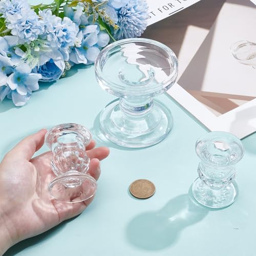 Glass Taper Candle Holders Set of 3, Clear Candlestick Holders for Pillar Taper Candles Elegant Carved Design for Church Romantic Dinners Holiday Decor Wedding Party