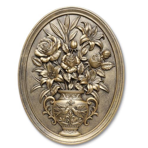 Newinhome Vintage Flower Wall Sculpture, Antique Wall Decor, Hand Painted Wall Decorations with Embossed Flower Design, Antique Pediment, Gold Decor for Living Room Bedroom Hallway, Unique Gifts - color: Gold Flower